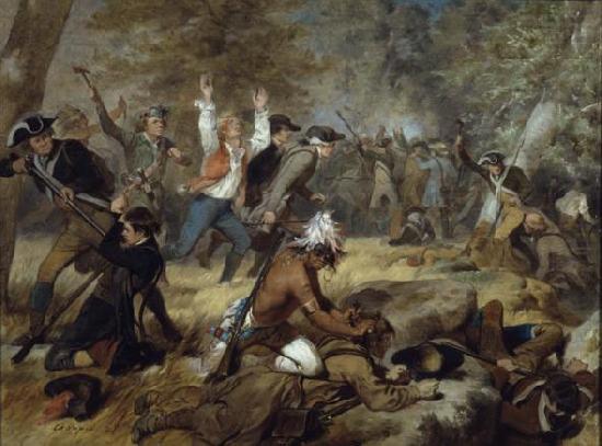 Oil on canvas painting depicting the Wyoming Massacre, July 3, 1778., unknow artist